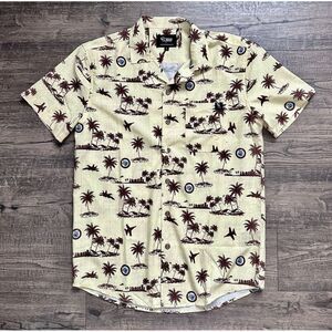Twisted Toucan Hawaiian Casual Palm Trees Yellow‎ Brown Button Up Shirt Size S